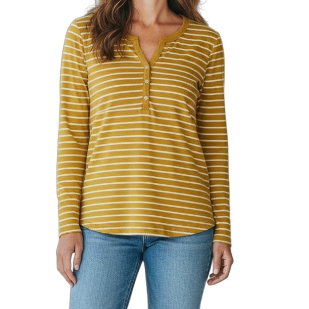 St. John's Bay Mustard Striped V-Neck Top